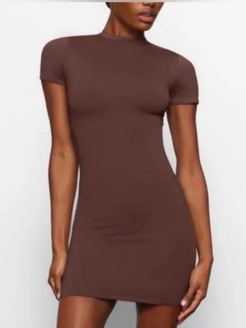 SKIMS Cocoa Brown Recycled Swim Dress Cover Up 2X Bodycon Short Sleeve
